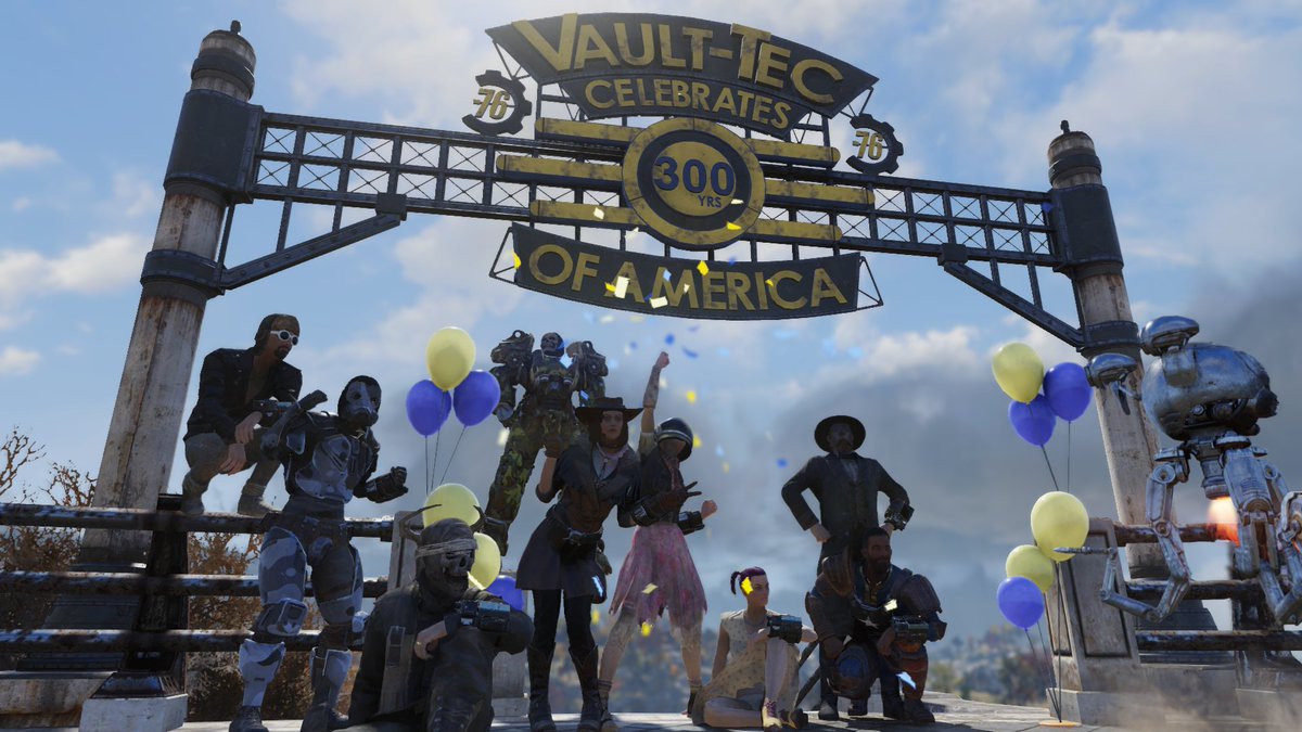 spacehelmetgirl's tweet photo. #40daysoffallout76 Day 17: Team Work
#Fallout76 @MissAtom_ #spacehelmetgirl #memories #SHG #oneyearof76 LOVE my #PCSquad โฅ https://t.co/W6SIQpTcHV