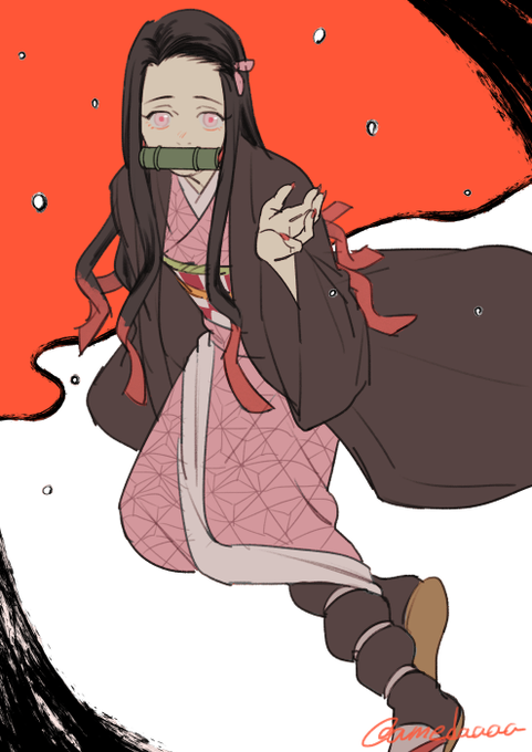 アメダさんがTwitterに投稿した竈門禰豆子(鬼滅の刃)のイラスト。