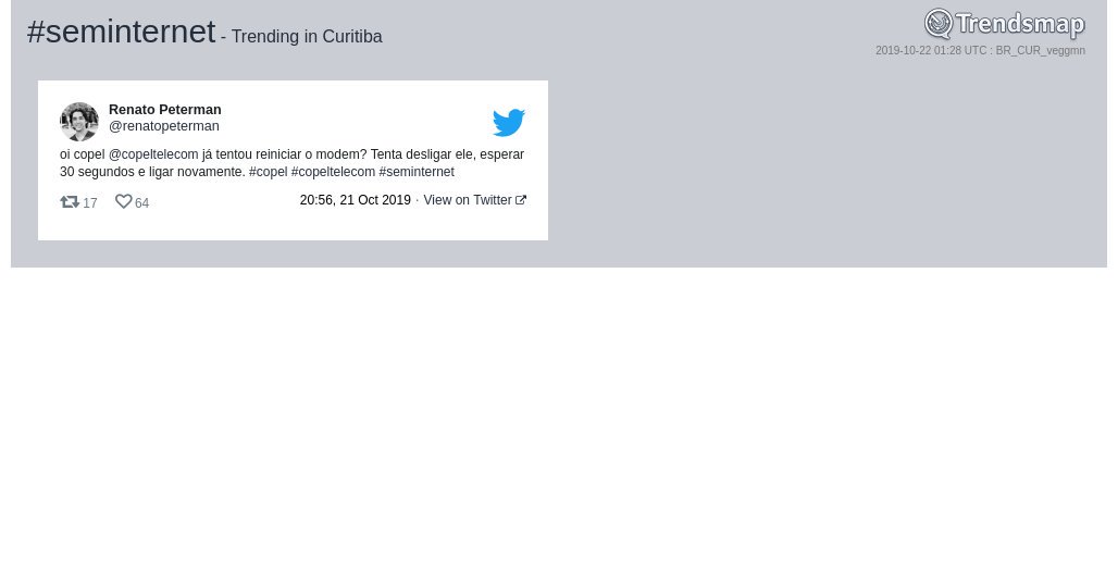 TrendsCuritiba's tweet image. #seminternet é tendência em #Curitiba

trendsmap.com/r/BR_CUR_veggmn