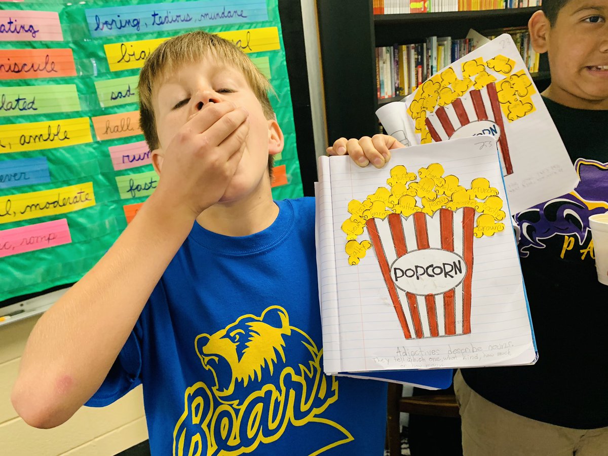 Eat a little, learn a lot......a fun way to review adjectives!🍿🍿 #LPNoLimits #LimitlessPossibilities #BrandonBears #WeRiseAimHigh