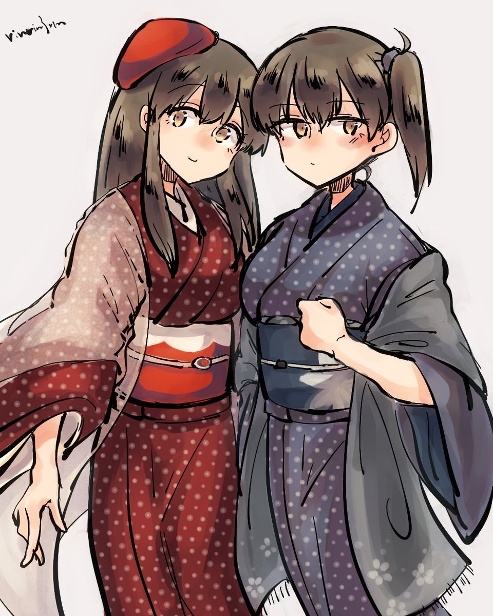 艦これ 艦これらくがき 赤城さん加賀さんでレトロお着物 はるなのイラスト