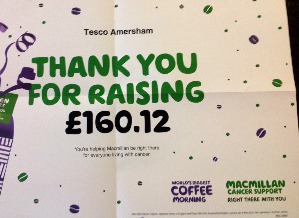 Tesco amersham- thanking all our customers and staff for supporting our Macmillan coffee morning