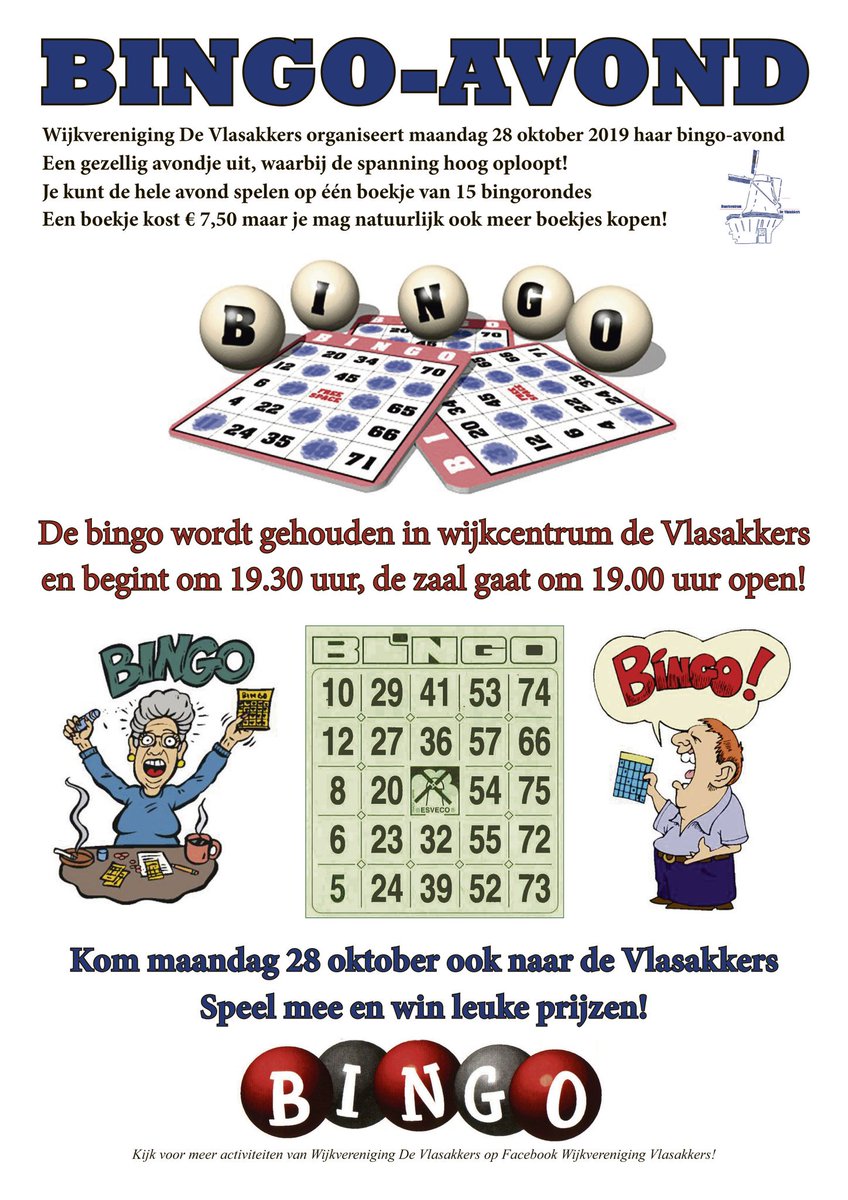 Wijkvereniging De #Vlasakkers houdt maandag 28 oktober haar maandelijkse #bingo-avond #Zwolle #IndischeBuurt #Volwassenen #Diezerpoort