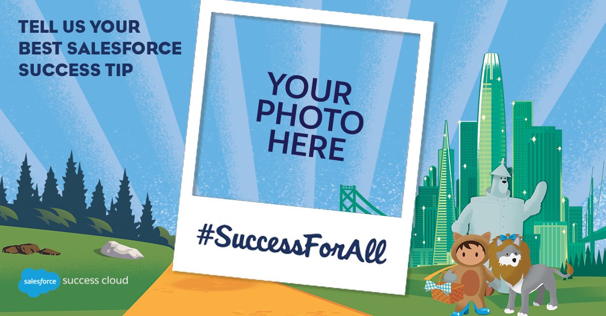 asksalesforce's tweet image. Want a chance to be featured on the Customer Success Keynote stage at #DF19? Follow the steps 👇

Create your custom snapshot 📸 sforce.co/2P9xM7k
Share your Salesforce success tip using #SuccessForAll 
Attend the Keynote to see if your tip made it on the big screen 🎉