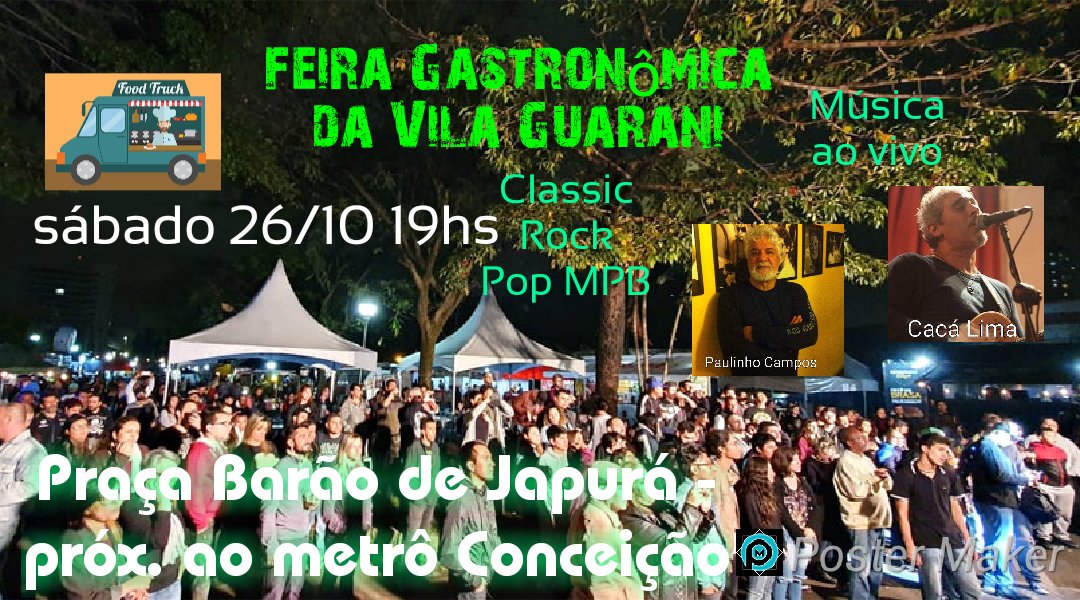 cacalimasons's tweet photo. Próximo sábado 26/10 às 19hs - Toco Clássicos do Rock e Pop nacional,  internacional e MPB com meu amigo e excelente cantor Paulinho Campos. 
PRAÇA GASTRONÔMICA DA VILA GUARANI.
Local : Praça Barão de Japurá
Próximo ao metrô Conceição. https://t.co/bkgno4S0IN