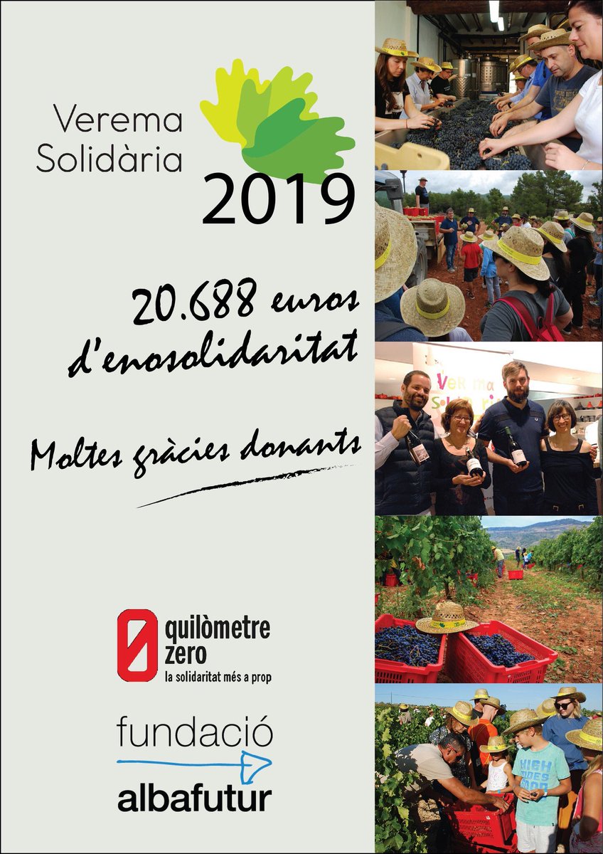 Quan tots ens sumem 💪🏻 a l’#enosolidaritat per ✂️ amb l’#exclusiósocial tot és possible.
.
<a href="/VeremaSolidaria/">VeremaSolidària</a> tanca la campanya 2019 amb la donació 🙌🏻 de 20.688€!
.
L’enhorabona ❤️ veremadors, cellers 🔝 i empreses solidàries ... sou molt grans!
.
<a href="/associacioAlba/">Som Alba</a> <a href="/AQZTgn/">Associació Quilòmetre Zero - Mentoria Social</a>