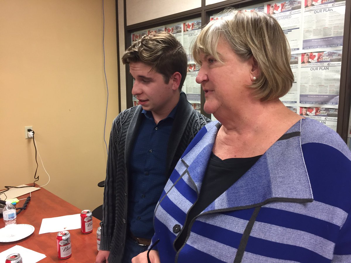 CBC declared Conservative Cathy McLeod the winner of Kamloops-Thompson-Cariboo. #CanadaVotes #elx43