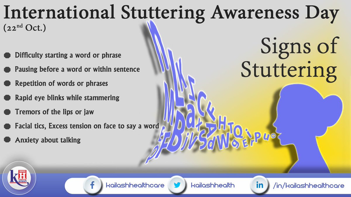 KailashHealth's tweet photo. #InternationalStutteringAwarenessDay #Stuttering #BlinkingEye #Nervousness #SpeechTherapy #HealthAwareness

Stuttering indicates repetitive words &amp; blinking eyes in nervousness. It is treatable effectively with Speech therapy. Visit : https://t.co/3PxoAq4fg8 https://t.co/VQrbwBtwi1
