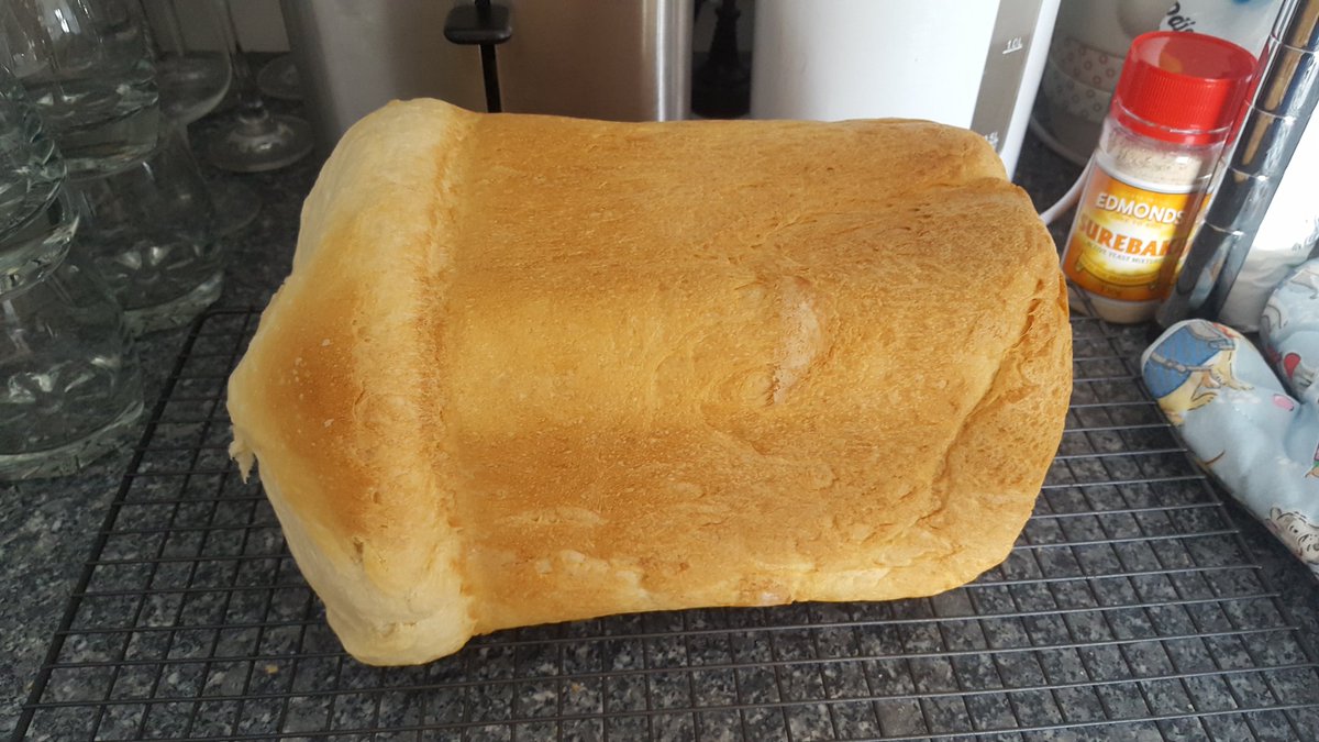 keta_nz's tweet image. Very first loaf in the new/old bread maker! Can't try it until I get home after work... Will need to adjust ingredient quantities slightly as it was bursting out the top of the tin! #breadmaker #breadqueen