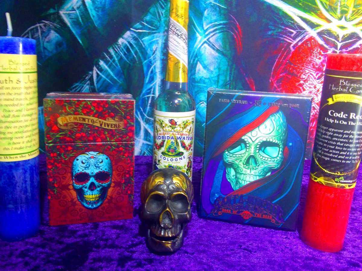 DelightsCosmic's tweet photo. Santa Muerte is associated with death healing, protection, &amp; delivery to the afterlife. You can cultivate a relationship with her through creating an altar, or practicing divination with tools like these tarot &amp; oracle cards!

#cosmicdelightsmadison #santamuerte  #tarot #oracle https://t.co/QNcSAlEaey