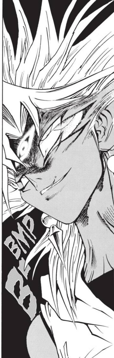 Hadn’t ever thought of it until now, but the appearance of Marik’s Millennium alter ego could definitely be interpreted as Marik’s sheer hatred and malice shown throughout Battle City finally becoming so out of control to the point where it literally warps his entire being.