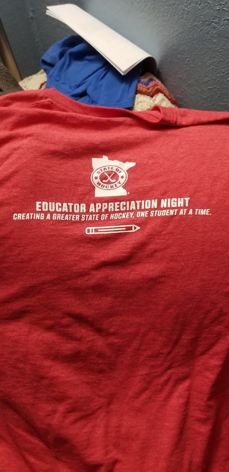 Thanks to @AlyssaLinge for the cool new #mnwild shirt from #EducatorAppreciation night (which was Oct 20).