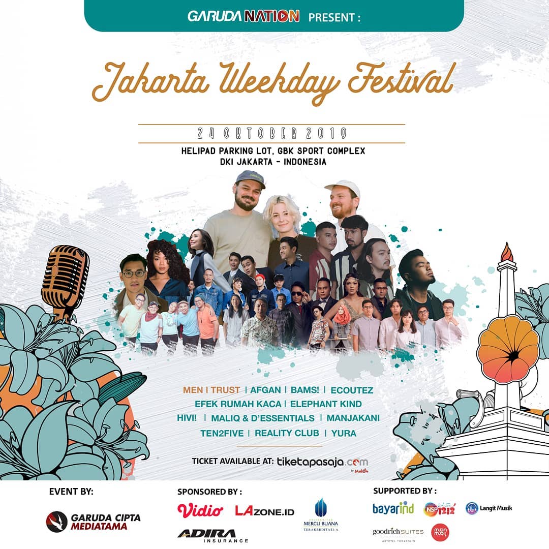 Concertgoers, get ready!  #JakartaWeekdayFestival is ready to be held for the first time in town.

Join the hype at Helipad Parking Ground, GBK Area, 24 October 2019

instagram: garudanation_id 

#kertasmusikdotcom 
#kabarkertasmusik 
#JakartaWeekdayFestival #JWF #JWF2019