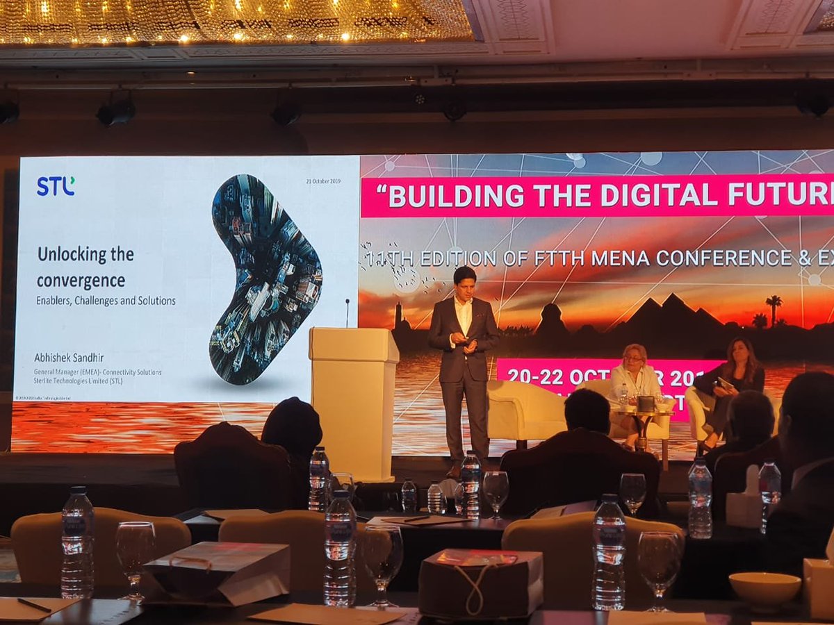 STL_Tech's tweet photo. What does it take to build networks of the future? Speaking at #FTTHMENA, Egypt, Cairo, Eminent speaker Abhishek Sandhir from #STL talked on the how unlocking the convergence paves the wave for the high-capacity converged fibre and wireless networks.

#FTTHMENA #5G #FTTH #STL https://t.co/N53BLfO03u