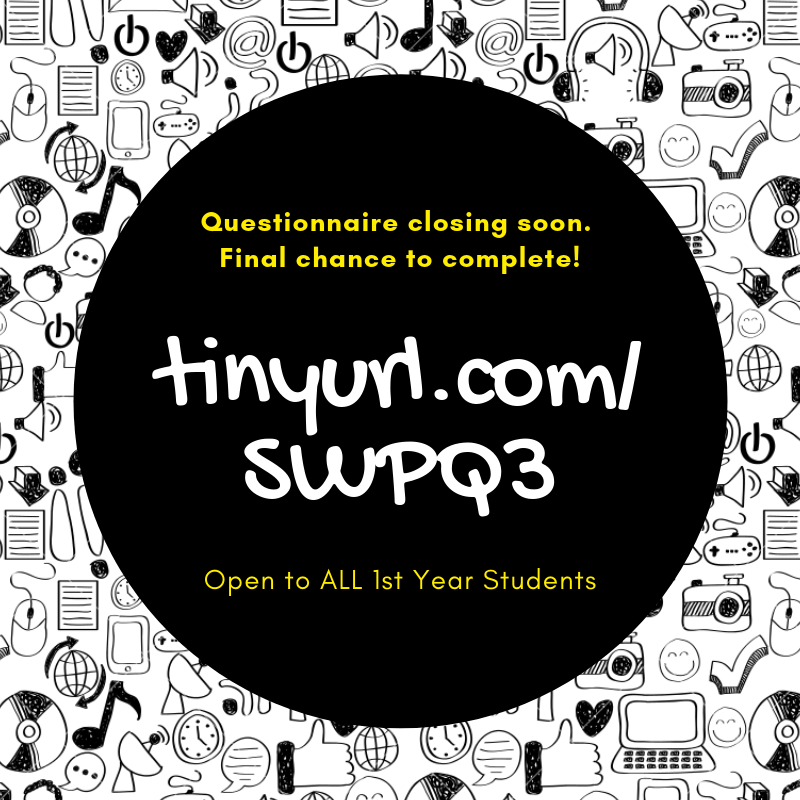 6 DAYS TO GO..

Spare 10 minutes this morning to complete the questionnaire to enhance research into student wellbeing.

Click - tinyurl.com/SWPQ3

For all 1st year undergrads <a href="/cardiffmet/">Cardiff Metropolitan University</a> <a href="/metcaerdydd/">Prifysgol Metropolitan Caerdydd</a> 

And look out for the poster below ⬇️

#cardiffmet #research