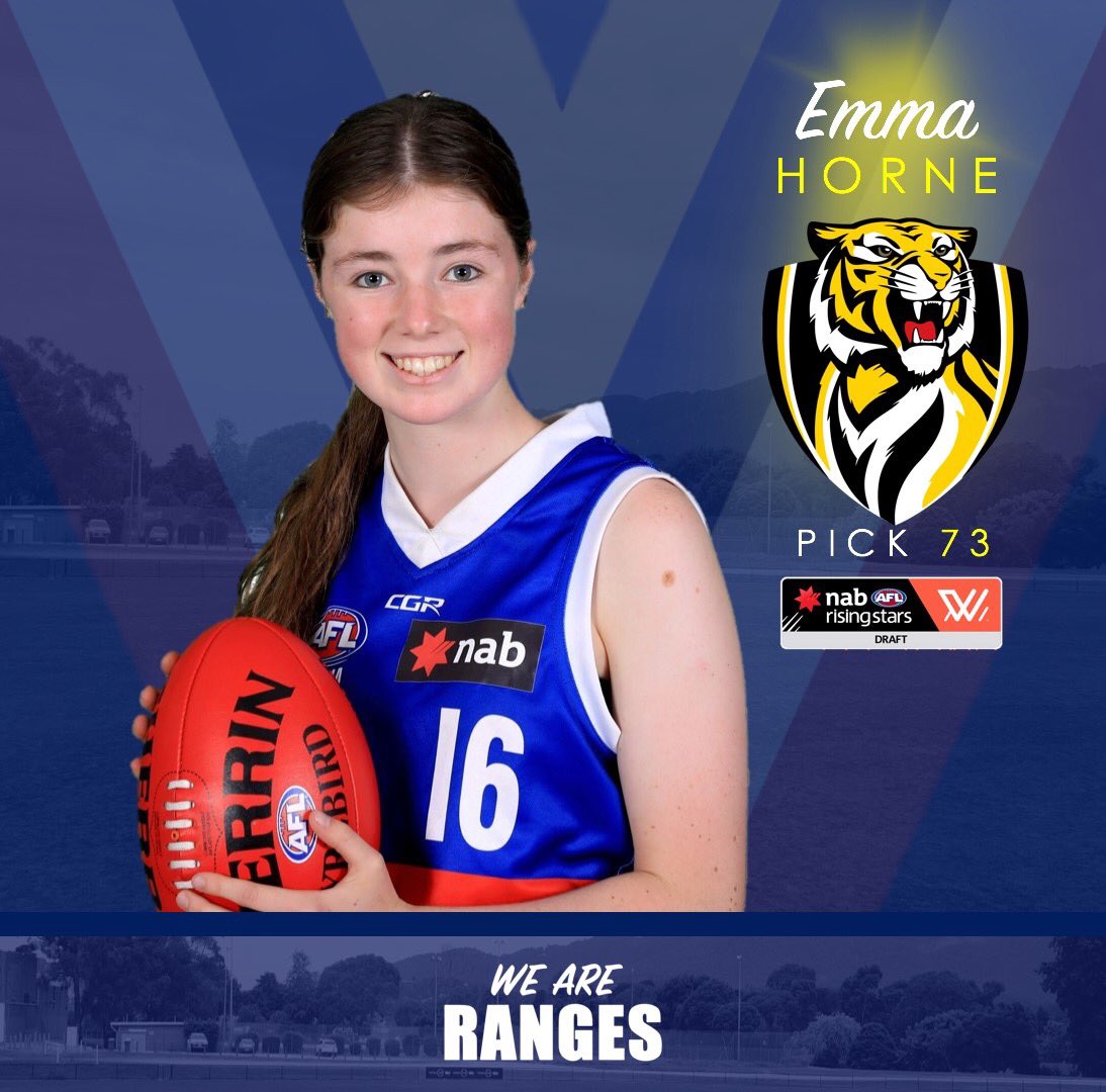 Congratulations to our Girls who today got drafted into the @aflwomens competition. Laura McClelland - @Richmond_FC Serena Gibbs - @CarltonFC Emma Horne - @Richmond_FC Well done girls! #WeAreRanges