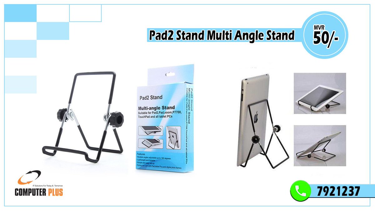 compplus's tweet photo. Pad2 Stand Multi Angle Stand

MVR 50/-

Contact : 7921237

#computerplusmv https://t.co/zIE6r4jiS3