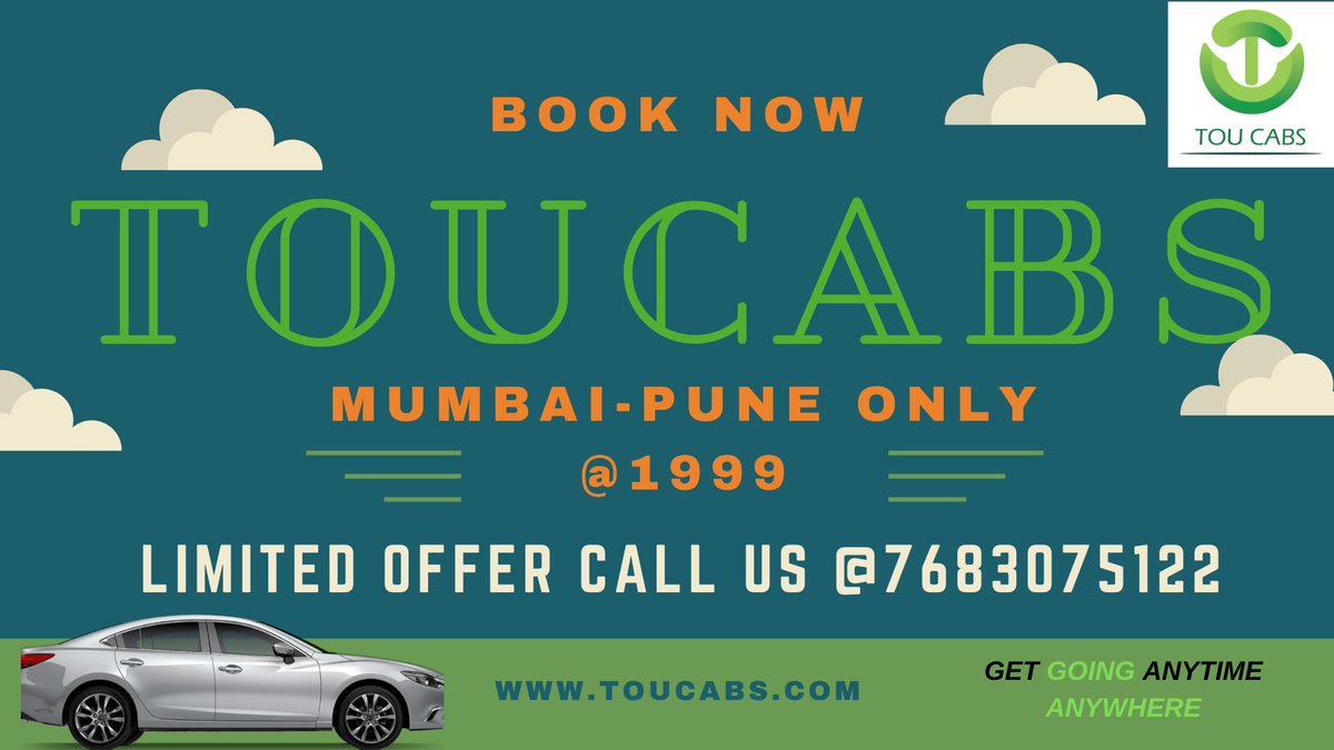 Traveloutsav's tweet image. OFFER OFFER -TOCABS MUM-PUNE ONLY 
@1999
 #easytransport #bookyourtrip #toucabs #taxirental #weekendtrip #transportation #getgoing #cabs #feel