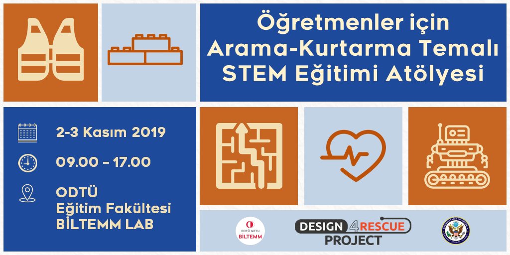 #Design4Rescue Projesi kapsamında atölyeye ilgilenen tüm ortaokul fen bilimleri ve matematik öğretmenlerini bekliyoruz!

Katılım ücretsizdir. 

Lütfen aşağıdaki adresten kayıt başvurusu yapınız:
forms.gle/Bfc2TbsyMPAVRS… 

Atölye katılımcıları belirlendiğinde size mail atılacaktır.