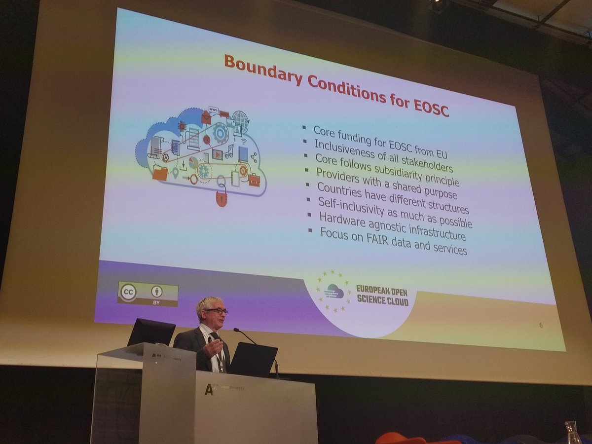 EoscSecretariat's tweet photo. #EOSCatRDA: EOSC Executive Board Chair @KarelLuyben on the steps to #EOSC and it's many components: from a federated core to a larger ecosystem. Balance between #EOSC & #eInfrastructures is also needed. #data & #eInfra are inseparable twins, dependant on each other https://t.co/FMR5lPDVv0