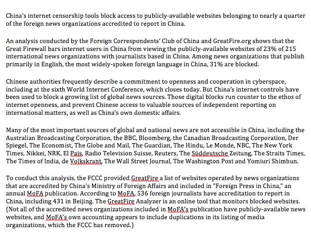 Foreign Correspondents Club Of China On Twitter Fccc Statement On The Blocking Of Foreign News Websites In China