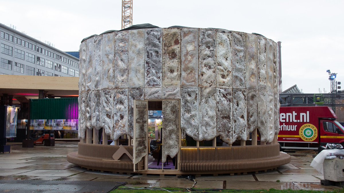 Hout is het materiaal van de toekomst. Maar volgens kunstenaar en theatermaker Lucas De Man moeten we nog radicaler zijn. Daarom bouwde hij een schimmelpaviljoen op de Dutch Design Week. Luister de #podcast ‘Future Shock’ hier: bit.ly/schimmelpavilj… #tegenlicht #DDW