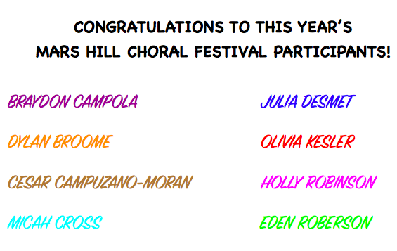 cougar_chorus's tweet photo. Over 800 high school choral students auditioned for The Mars Hill Choral Festival '20 &amp; 8 students from JCHS were chosen to participate!Please congratulate them on a job well done! @BCampola @desmetjulia @oliviak927 @edengracer @hollybug1010 @bcrawford76 @CarsonAP3 @LisaSimmerson https://t.co/wGNwANnJbK
