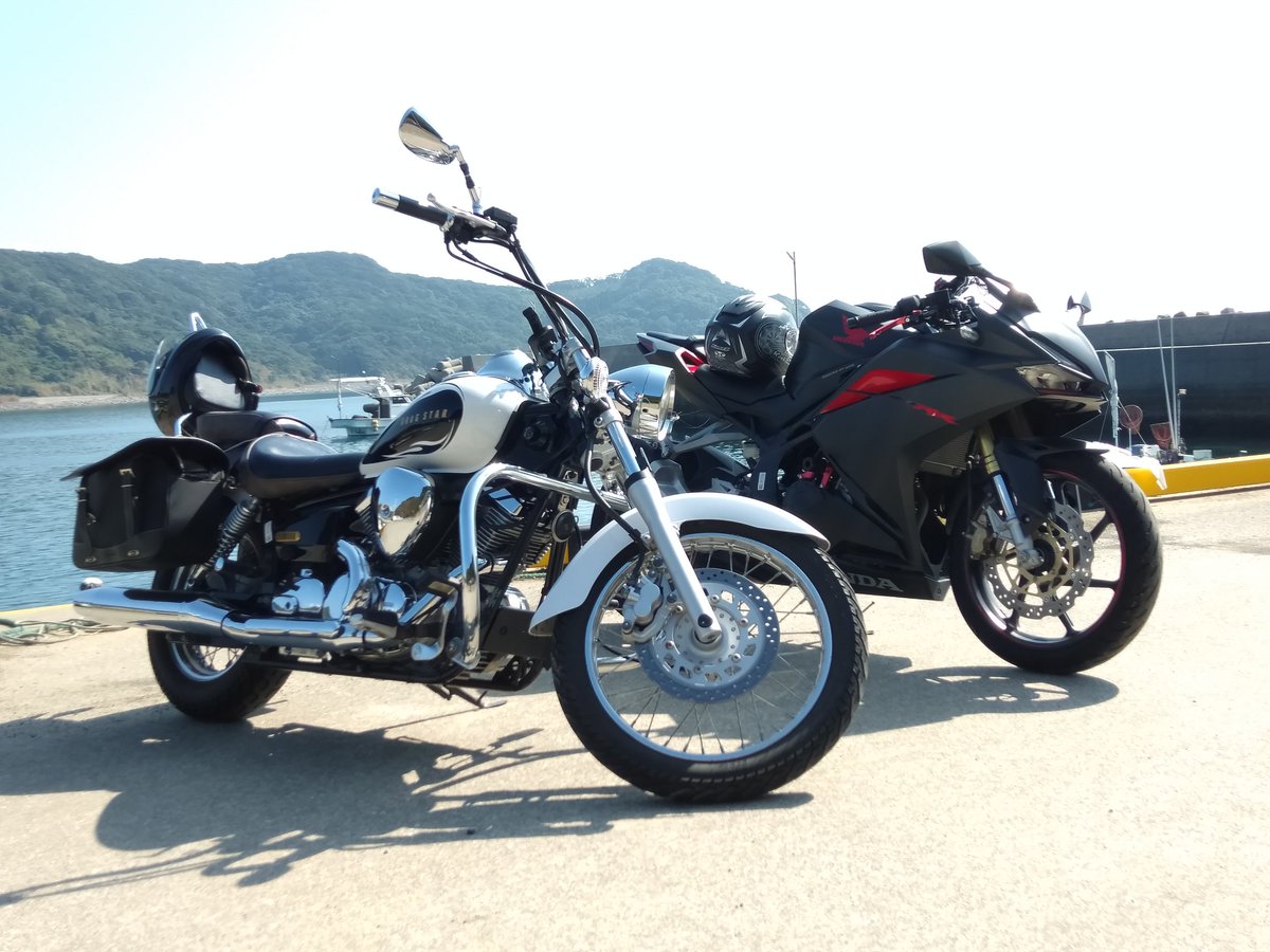 Kuzuto2nd's tweet photo. 牛深まで行って来ました！
10時間以上走っていたので体中が痛いですw
ちなみに納車して3日で走行距離300km超えました( ´•౪•`) https://t.co/7twTMjdt63