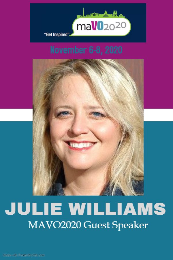 We are so honored and excited to announce that THE super #talented <a href="/JulieWilliamsVO/">Julie Williams</a> will be joining us at #MAVO2020 as a #GuestSpeaker! Julie will offer a general session on #ELearning and a breakout session on #AdvancedNarration including #medical #echnical etc! We can’t wait!