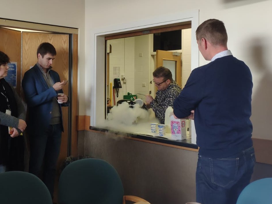 Liquid N2 ice cream demonstration during lunchtime at our final FLIPT meeting by <a href="/pvcryan/">Anthony J Ryan OBE</a> - explaining the science behind the food🍦