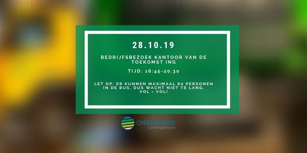 OndernemendLL's tweet photo. Stap jij maandag 28 oktober ook met ons in de bus naar het Kantoor van de Toekomst ING? We verzamelen bij het gemeentehuis. Geef je snel op! https://t.co/UX0FL1bbIo https://t.co/M74eWZB0Ov