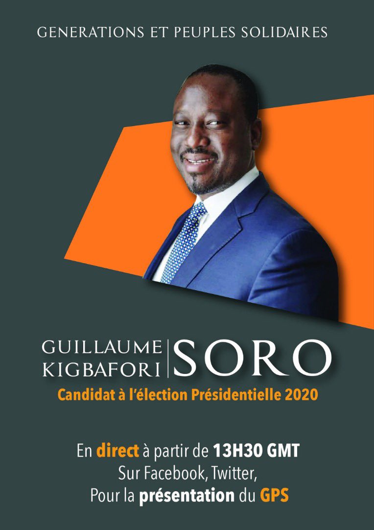 Ceschod's tweet photo. Le Président de Générations et Peuples Solidaires @SOROKGUILLAUME en direct sur https://t.co/TOnm3swJE5 et https://t.co/KBXX9Ln5pk à partir 13h30 GMT pour la présentation du #GPS!  Il répondra à toutes vos questions. #Civ2020 #ci225 https://t.co/p7eAYXzwfM