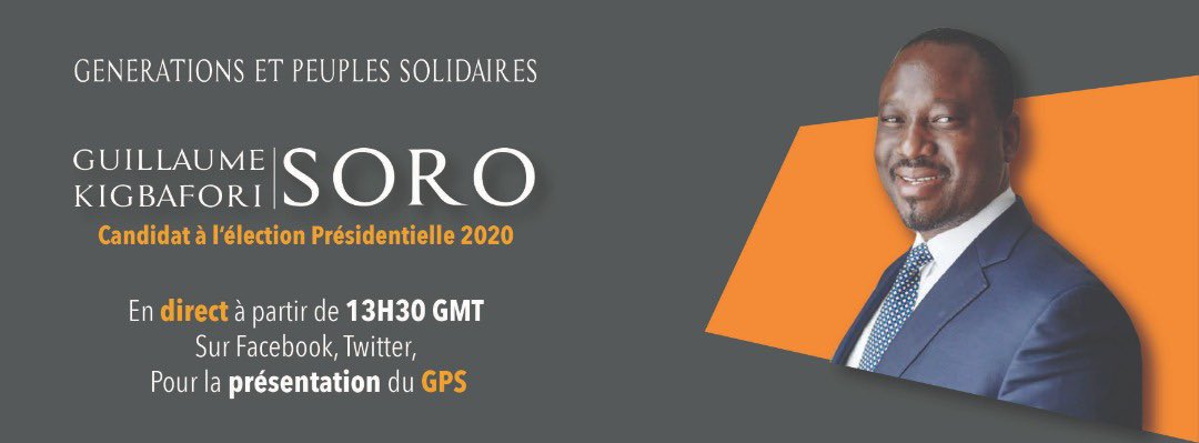 Ceschod's tweet photo. Le Président de Générations et Peuples Solidaires @SOROKGUILLAUME en direct sur https://t.co/TOnm3swJE5 et https://t.co/KBXX9Ln5pk à partir 13h30 GMT pour la présentation du #GPS!  Il répondra à toutes vos questions. #Civ2020 #ci225 https://t.co/p7eAYXzwfM