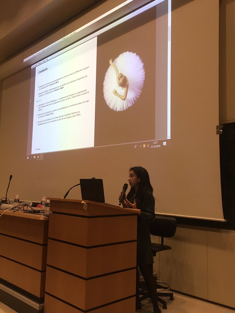 CMoulinSchwartz's tweet photo. Étude sur la place des femmes dans la #cybersécurité 
Intervention Hiba Khayoussef, cyber consultante @DeloitteFrance @HibaKy92 
Colloque du @CEFCYS_Officiel 
#Cybersecurite #JamaisSansElles #FemmesNumerique #womenintech 
#Cybermois https://t.co/FwD0NMwZBM