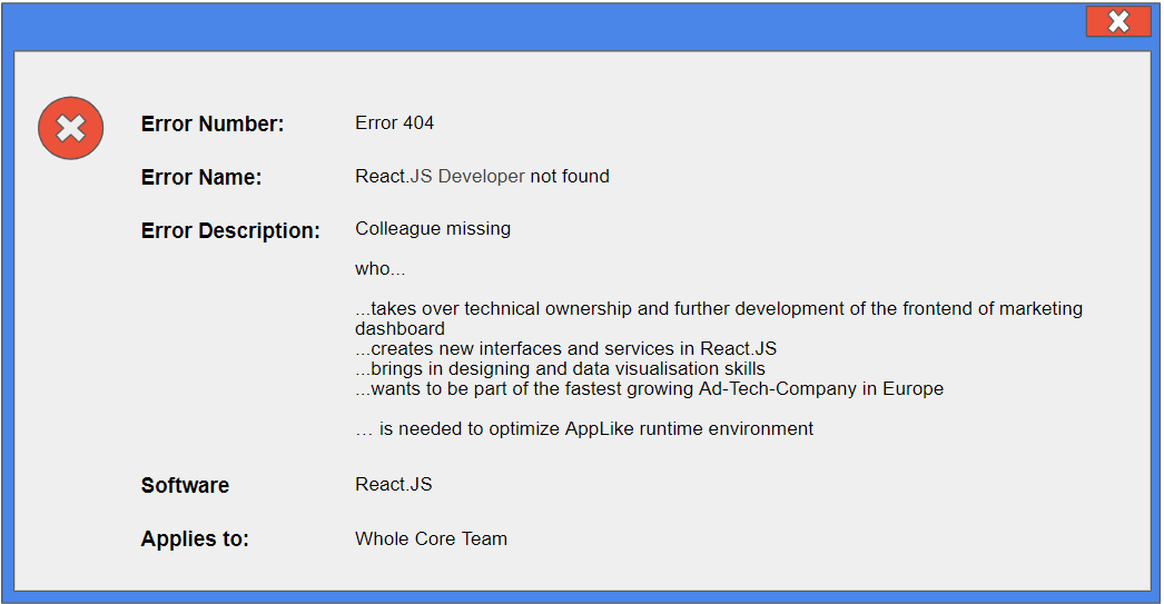 applike's tweet photo. This strange error screen pops up in our core team every morning - can anyone help? #reactjs #devtober #jobtweet #jobsearch #JobOpportunity https://t.co/p6yBVFpa3m
