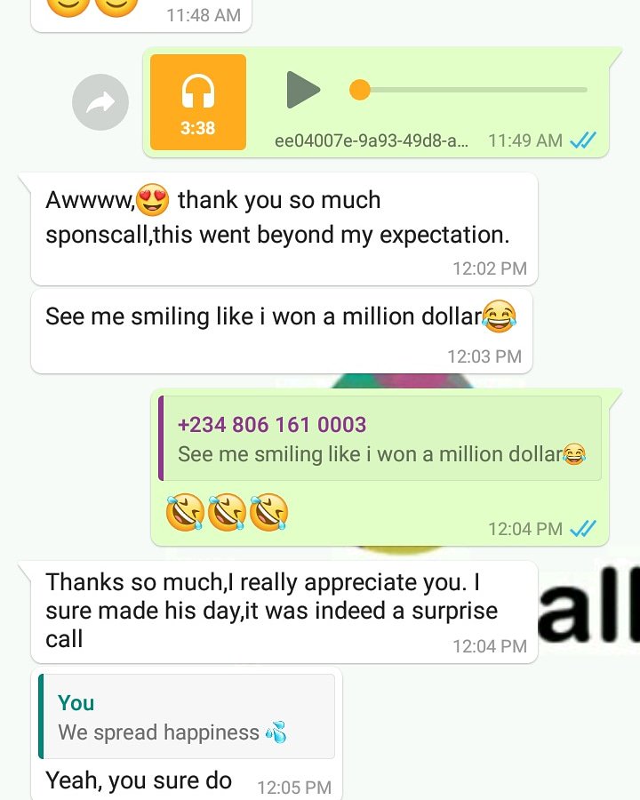 Sponscall_'s tweet photo. True happiness is Priceless π―
WhatsApp to book your Order: 07034229495 (NG)
83 688 0125 (SA)
250-618-7750 (CA)
#surprisecall #sponsoredcall
#specialcall #sponscall #Nigeria #Southafrica #Canada https://t.co/53NSxHRQgB