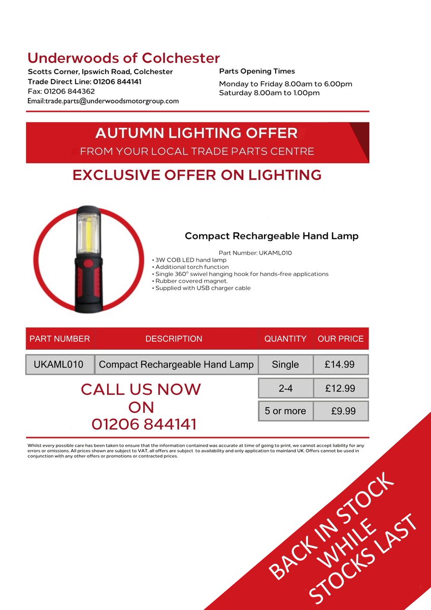 parts_trade's tweet photo. With the clocks changing this weekend, why don't you get these torches, 360 degree swivel head and you can even charge your phone with it.

#Torches
#Underwoods
#night 
#Deals https://t.co/feu9sCYyiJ