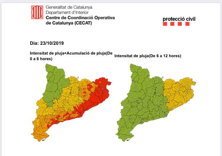 ❗S'ha activat el Pla Especial d'Emergències per Inundacions de Catalunya #INUNCAT en fase #ALERTA per intensitat i acumulació de pluges 🌨

⚠️Demanem a la ciutadania molta precaució a l'hora de desplaçar-vos i que eviteu creuar per lleres i rieres.