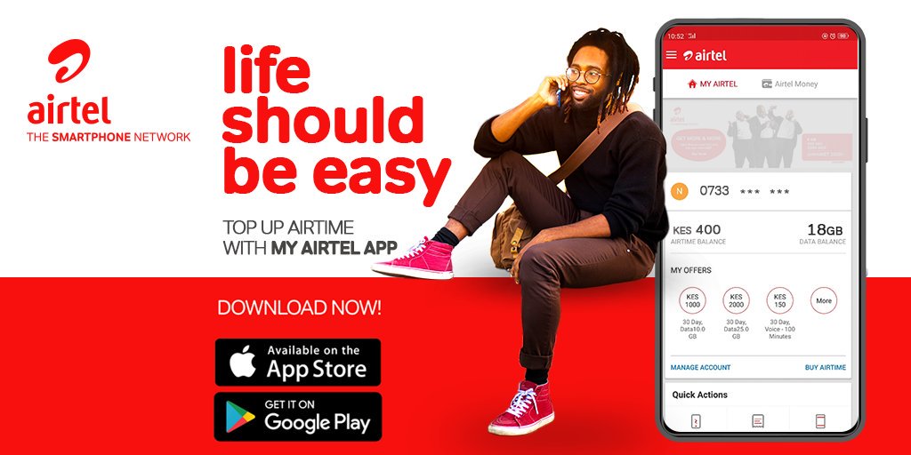 AIRTEL_KE's tweet photo. When you have everything you need in one place, like buying airtime or paying bills you will discover how easy life can be!
Download My Airtel App from your Play Store or App Store &amp; enjoy all that it has to offer.
Android - https://t.co/fydRLLh8MR
iOS - https://t.co/ZZMH0A9c7c https://t.co/esgj7rCei5