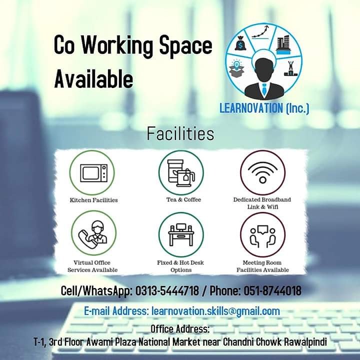 We are providing Co-working Space having all Facilities at #Learnovation in Rawalpindi. New #Startups, #Freelancers and #Entrepreneurs are highly encouraged to Apply.

For more Details:
0313-5444718 or 051-8744018.

#SkillSet #SoftSkills #DigiSkills 🇵🇰✌️