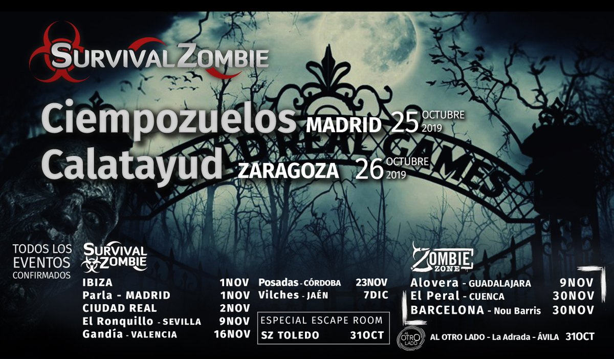 SurvivalZombie's tweet photo. ¡¡SERÁ POR EVENTOS!! ¡¡Ibiza, Madrid, Ciudad Real, Sevilla, Valencia, Córdoba, Jaén, Toledo, Guadalajara, Cuenca, Barcelona y Ávila!!
Entradas en:
☣️https://t.co/JXpLIZHZbg☣️
🧟 https://t.co/jBLusRdian🧟
👻 https://t.co/yhFx9UQm4j👻
🚪 https://t.co/ytc8LROgQC 🚪 https://t.co/UhKt1Hx0Nq