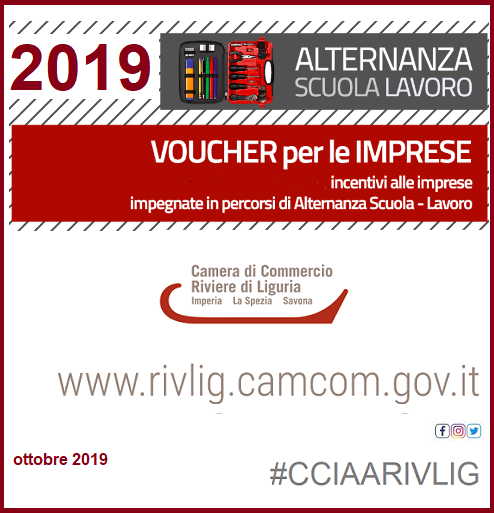 Al via nuovo bando #contributi #alternanzascuolalavoro- domande fino al 15 novembre 2019 #voucher #cciaarivlig #imperia #laspezia #savona
Maggiori info qui ➡️ bit.ly/VOUCHERSCUOLAL…
<a href="/unioncamere/">Unioncamere</a> #cameredicommercio #imprese #scuola #lavoro #scuolalavoro
