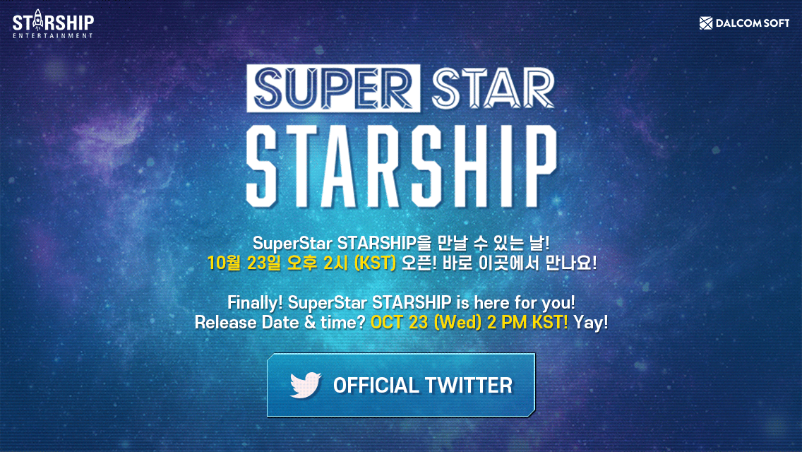 #SuperStarSTARSHIP #D-1

Ready to launch!
Meet you there soon!
☞ bit.ly/2M7dGHC ☜
※ for both iOS/Android!

#KWILL #SOYOU #MONSTA_X #WJSN #JEONGSEWOON #YUSEUNGWOO #MIND_U #SISTAR #BOYFRIEND #MADCLOWN #JUNGGIGO