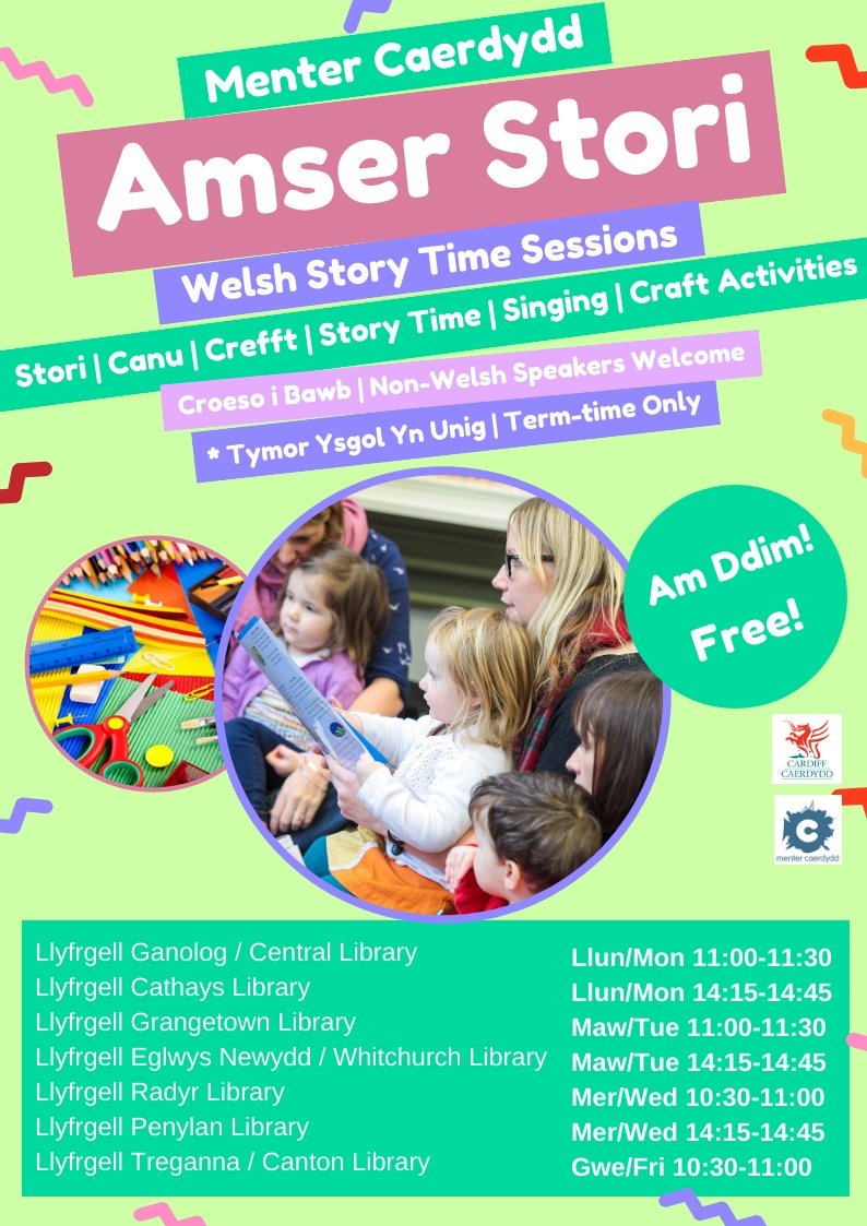 MenterCaerdydd's tweet photo. 📚AMSER STORI | WELSH STORY TIME📚

Croeso mawr i chi ymuno â ni  am sesiynau stori a chrefft cyfeillgar ac am ddim! (dim sesiynau hanner tymor)

There's a big welcome awaiting you at our fun, free story &amp; craft sessions! Non-Welsh speakers welcome! (no sessions during half term) https://t.co/a1jl25y6WQ