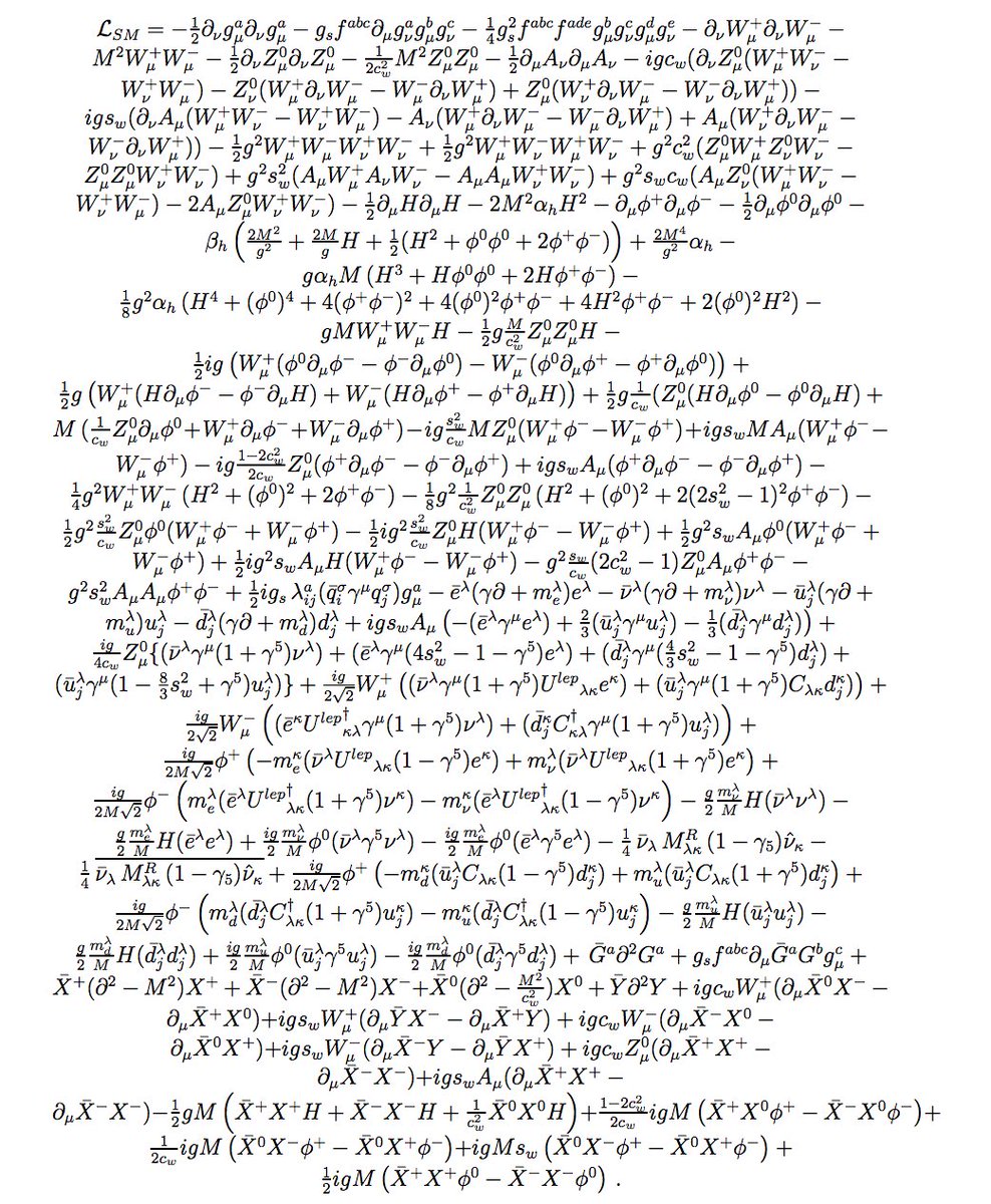 Jargodzki's tweet image. This is the Standard Model Lagrangian, i.e., the #Lagrangian for the #StandardModel in #ElementaryParticlePhysics, my #Physics subfield. It takes years of graduate study to understand what this equation says. There is no greater triumph of #rationality than this Lagrangian