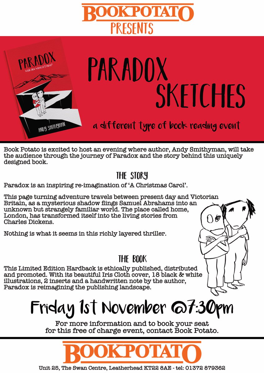 Looking forward to this. If you haven’t yet experienced my attempt at following in the style of how Dickens would often do a presentation, come along. It’s free. Hosted by the wonderful @BookPotato3 Friday 1st November. #paradox #paradoxsketches #independentbookstore #dickens