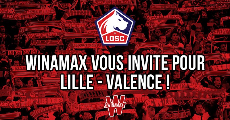 WinamaxSport's tweet photo. 🔥 2 x 2 places en tribunes sont à gagner pour @losclive - Valence, mercredi 23/10 à 21 heures ! #LOSCVCF

Pour participer, RT + FOLLOW @WinamaxSport tout en précisant votre pseudo Winamax dans les réponses à ce tweet. 🎟️

🕑 Concours express : tirage au sort à 17h ! https://t.co/srzpiNoMVH