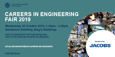 SchoolOfEng_UoE's tweet photo. Just over a week til our Careers in Engineering Fair! Whatever stage of career planning you're at, this is your chance to meet 30+ employers keen to recruit engineering students for a range of opportunities, from internships and placements to grad schemes https://t.co/pSEXCtJ1gQ https://t.co/47Y24DLG89