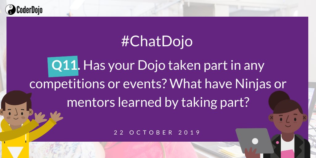 CoderDojo's tweet photo. Q11. Has your Dojo taken part in any competitions or events? What have Ninjas or mentors learned by taking part? #ChatDojo
From external #tech events, to Foundation-led ones such as #CoolestProjects, #AstroPi and the #DojoBooChallenge, there is a lot to take part in! https://t.co/FpwLiMYO3h