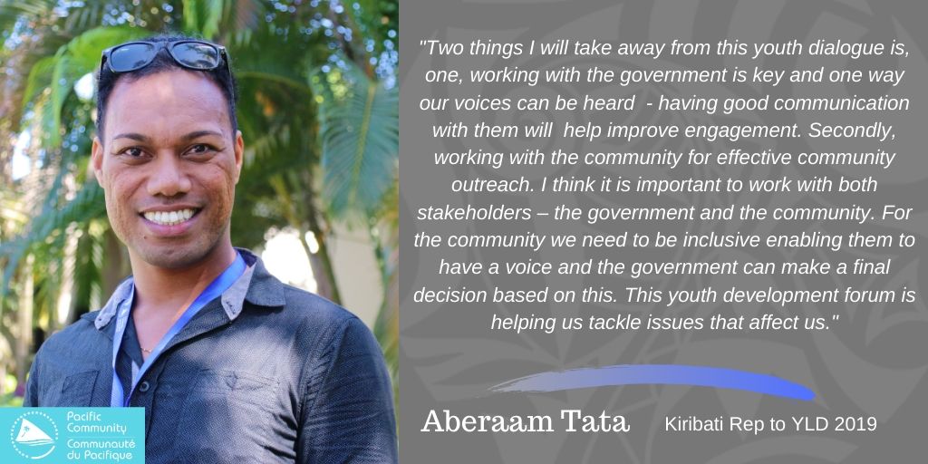 spc_cps's tweet photo. Meet Aberaam Tata, Kiribati's rep to 2019 Regional Young Leaders Dialogue, Nadi (8 -10 October). The event provided more than 80 young leaders from 15PICs to discuss on how they could more effectively be involved in leadership, governance & human rights. #InspireEngageTransform https://t.co/90ek8bmiTK